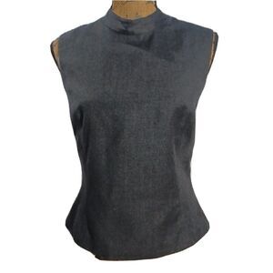 VTG MIKAI Top 12 Charcoal Gray 100% Wool‎ High Neck Lined Sleeveless Base Career